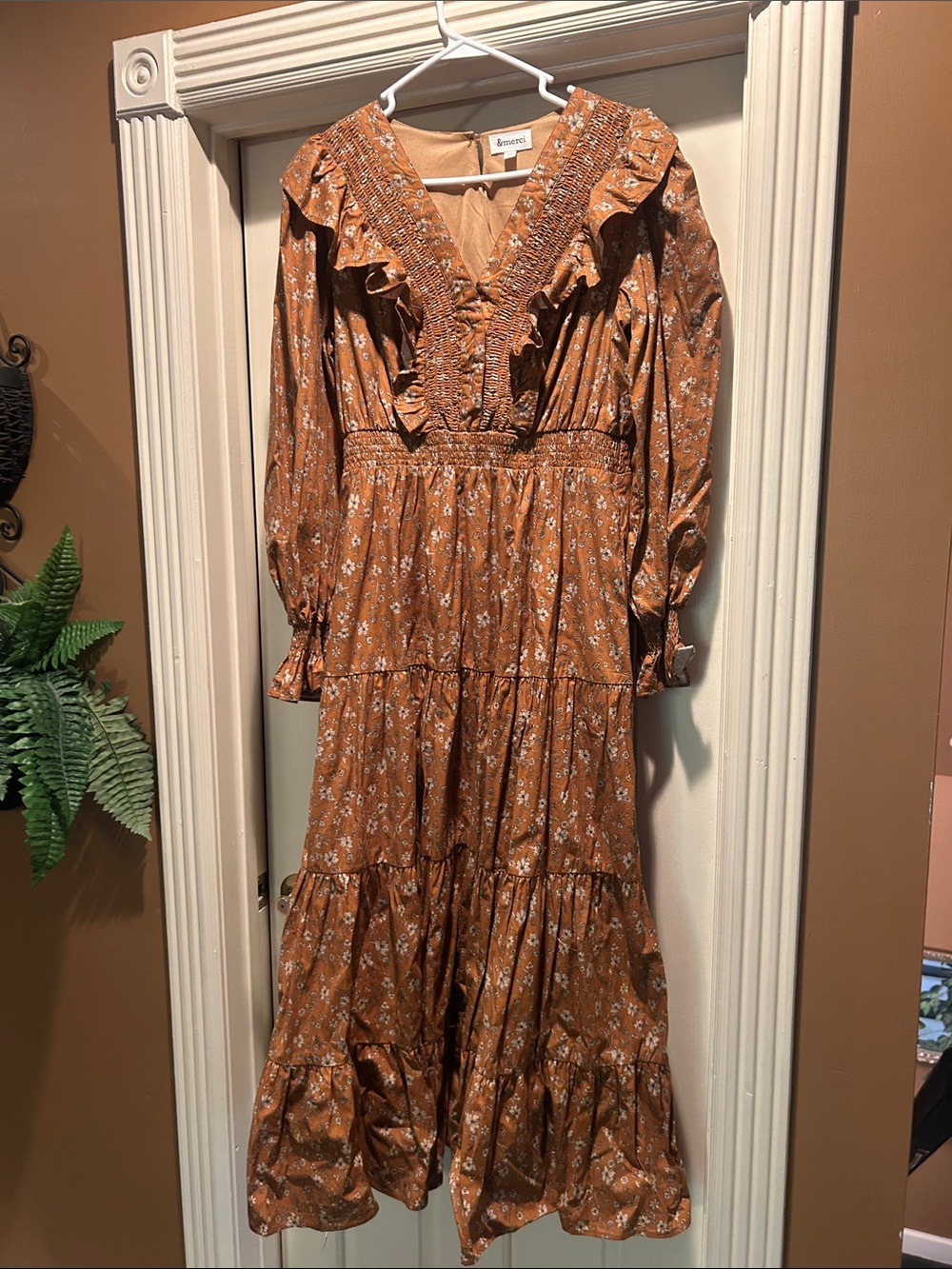 Maeve Rust Floral Ruffle-Tier Maxi Dress
